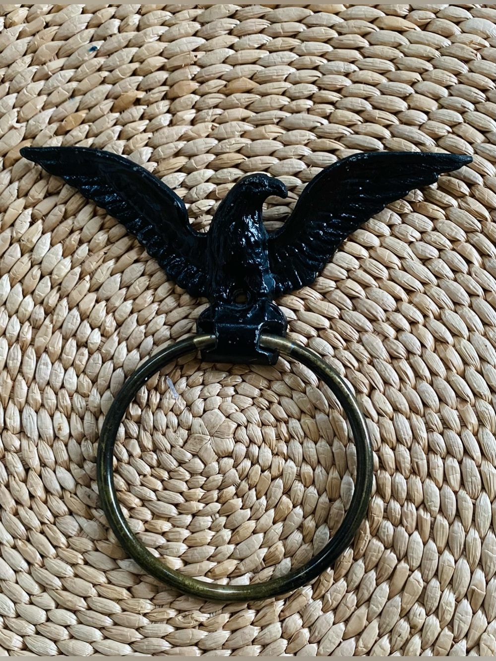 Vintage Metal and Brass American Eagle Wings Up Ring Holder Door Knocker